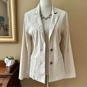 Evereve Tan Linen Blazer Double Button Single Breasted Tortoise Buttons Size M